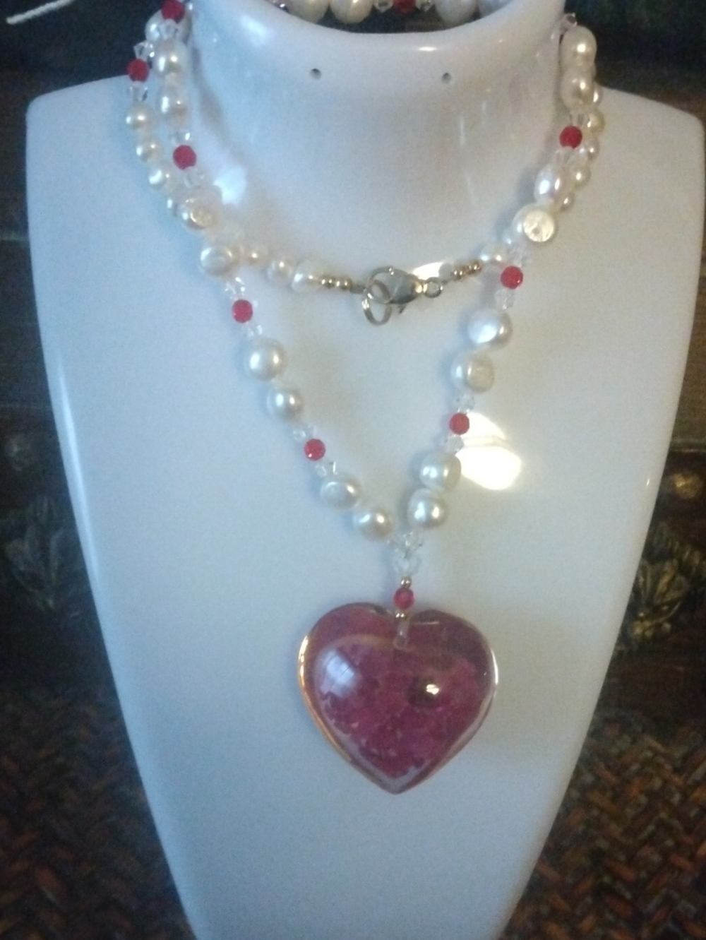 lee Sands fresh water Pearl and Red Heart Pendant Necklace - Women Jewelry